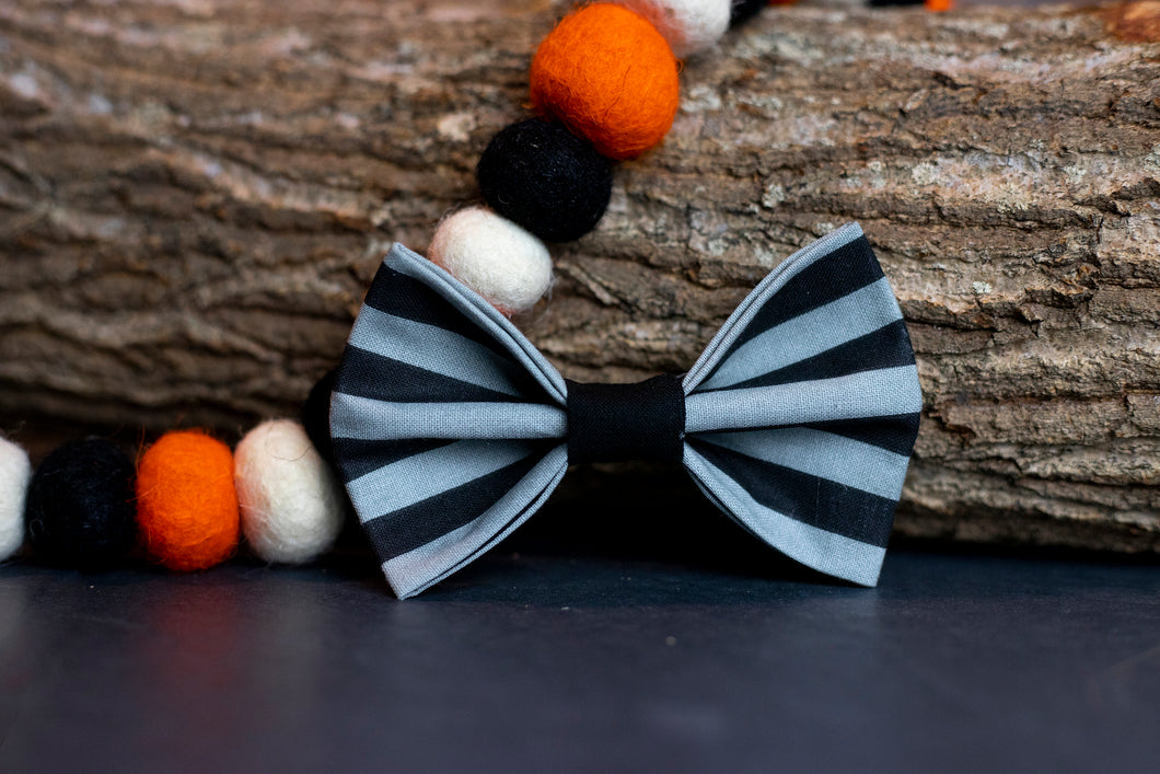 Black & Grey Striped Bow Tie