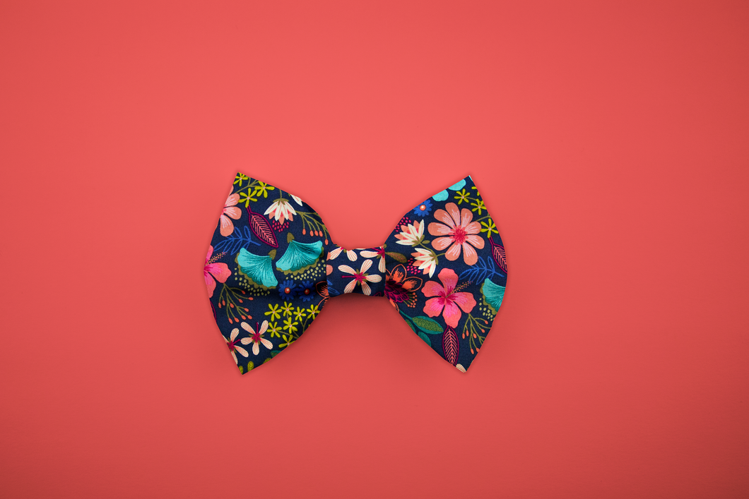 Tropical Floral Bow Tie- Navy